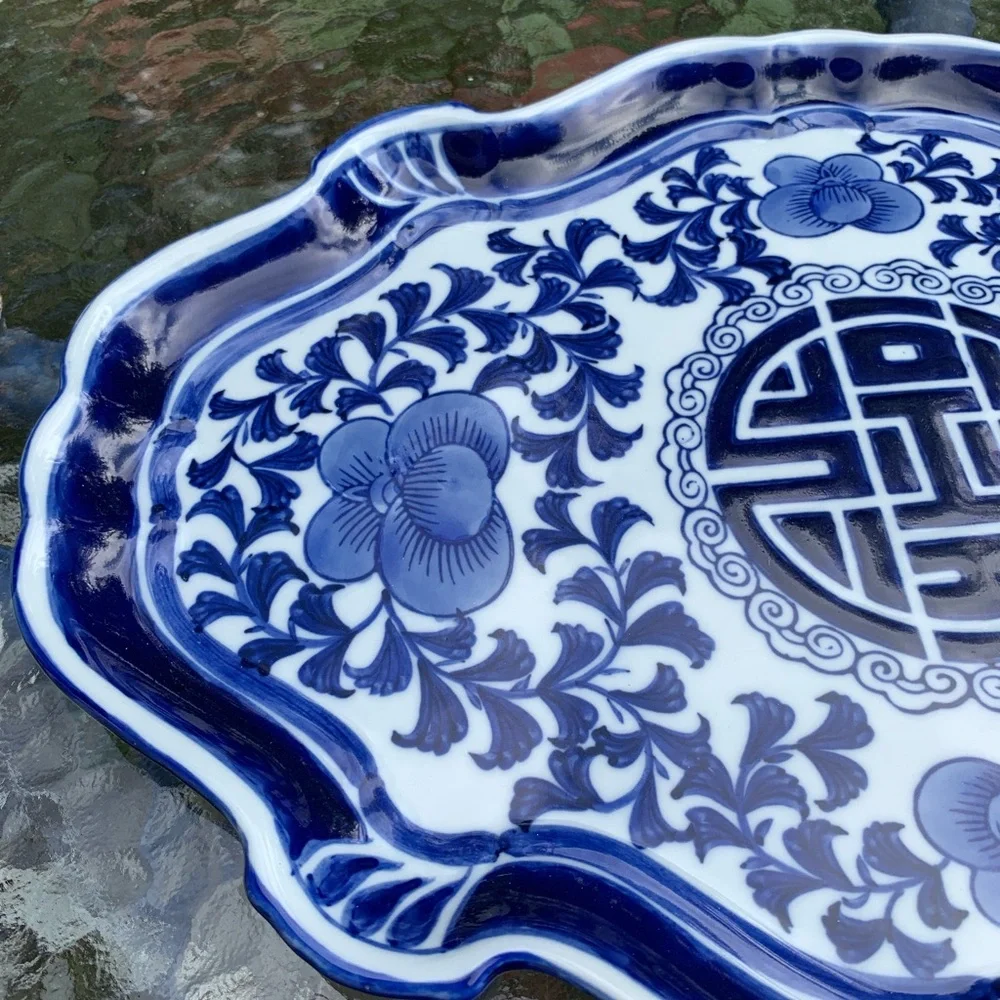 Vintage Bombay Blue and White Floral Ceramic Tray